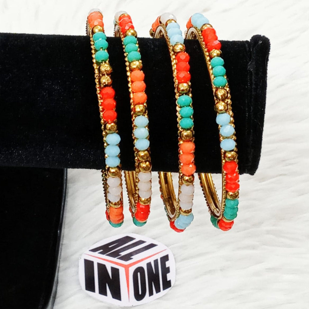 Vibrant Multicolor Beaded Slim Bangle Set