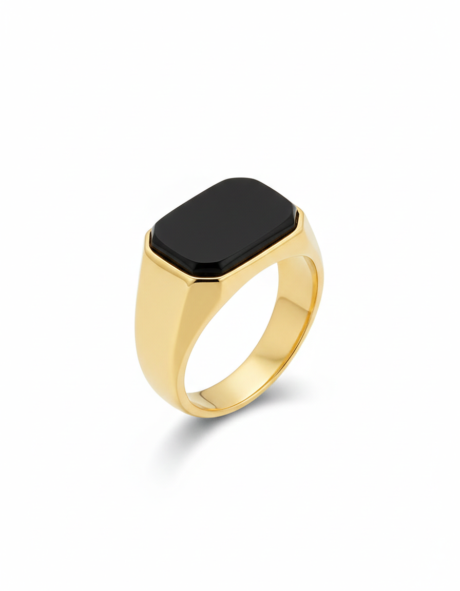 Men’s Classic Gold Onyx-Style Signet Ring
