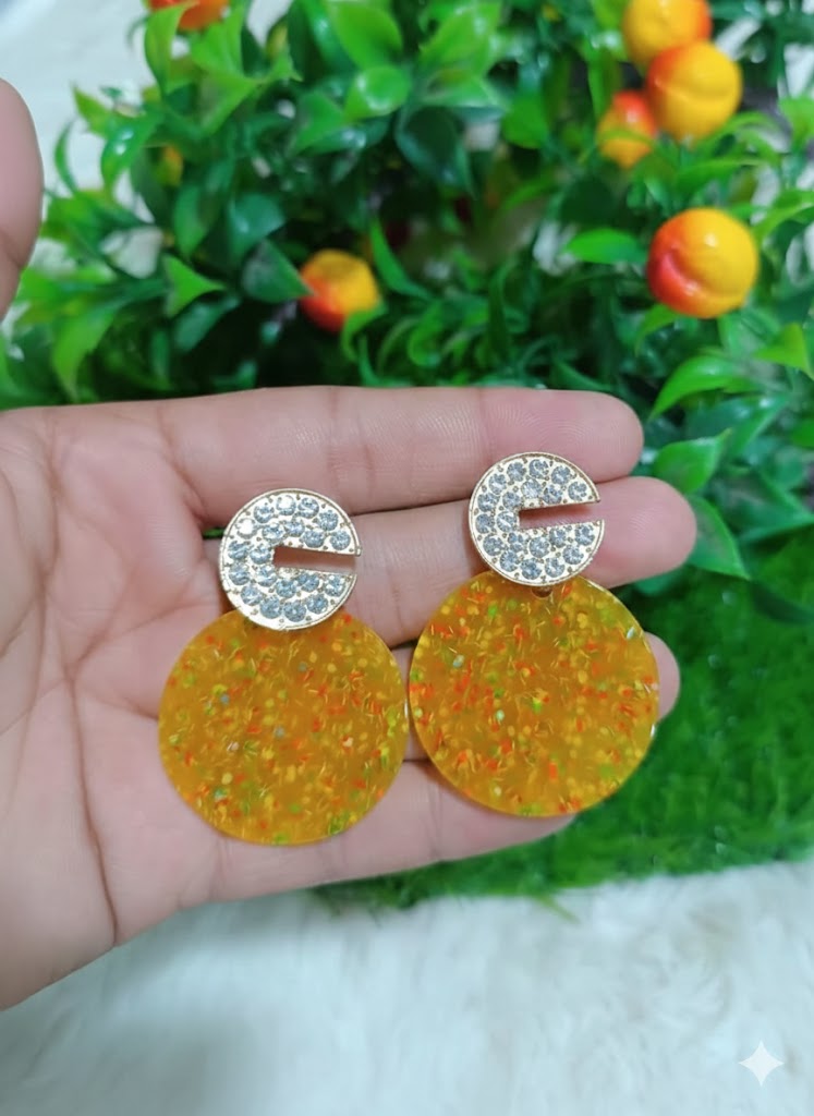 Golden Crystal "G" Studs with Amber Resin Drops