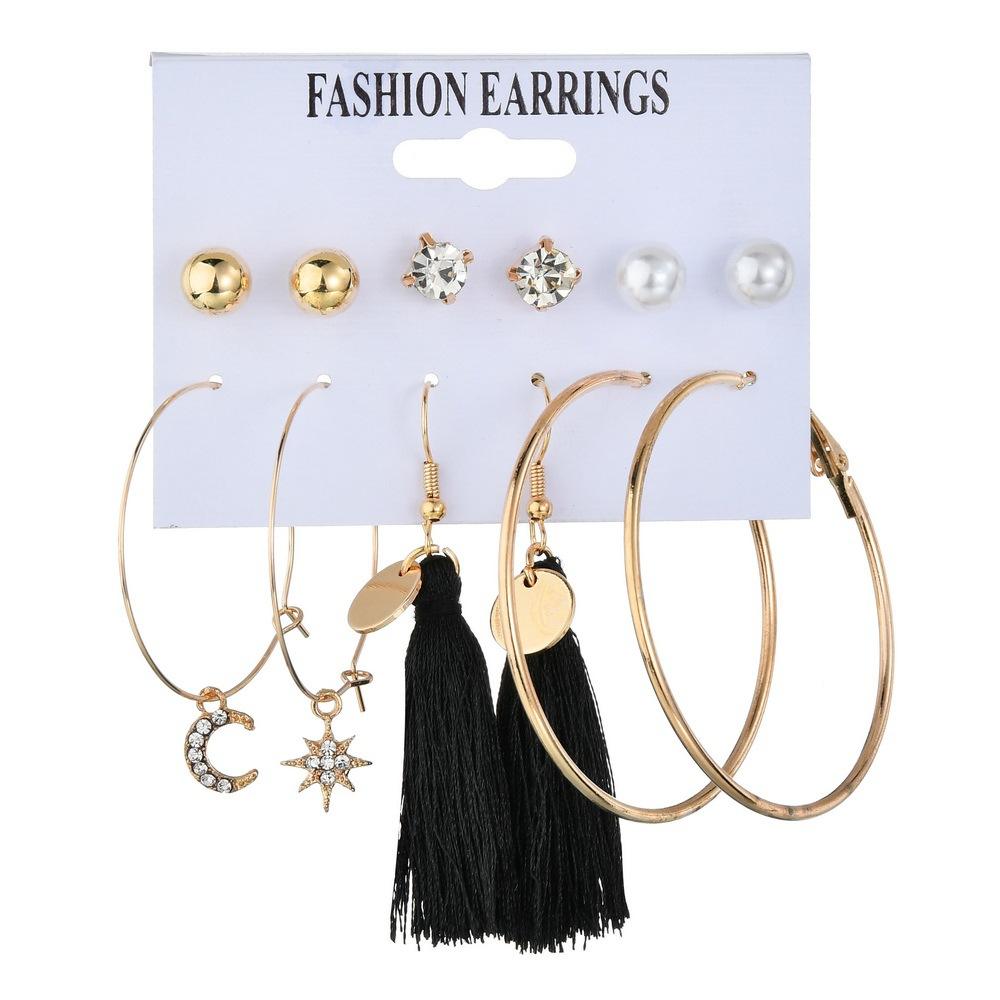 Celestial & Tassel Mixed Earring Set (6 Pairs)