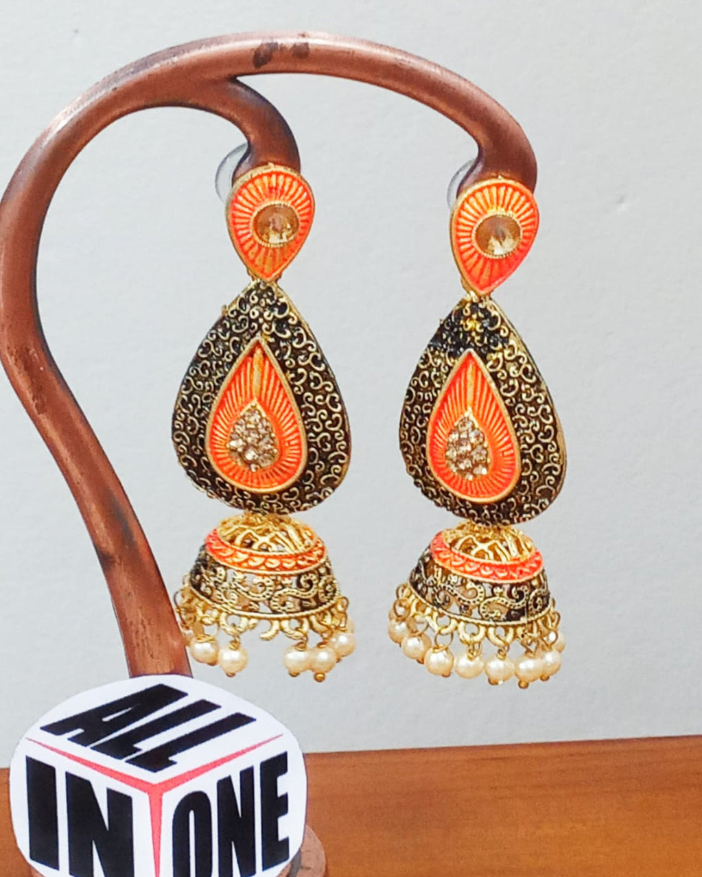 Sunset Orange Filigree Teardrop Jhumka Earrings