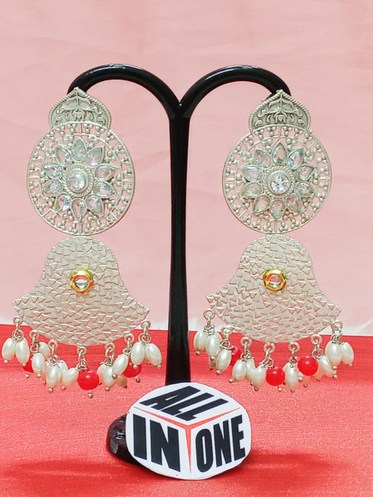 Antique Silver Oxidized Floral Chandbali Earrings