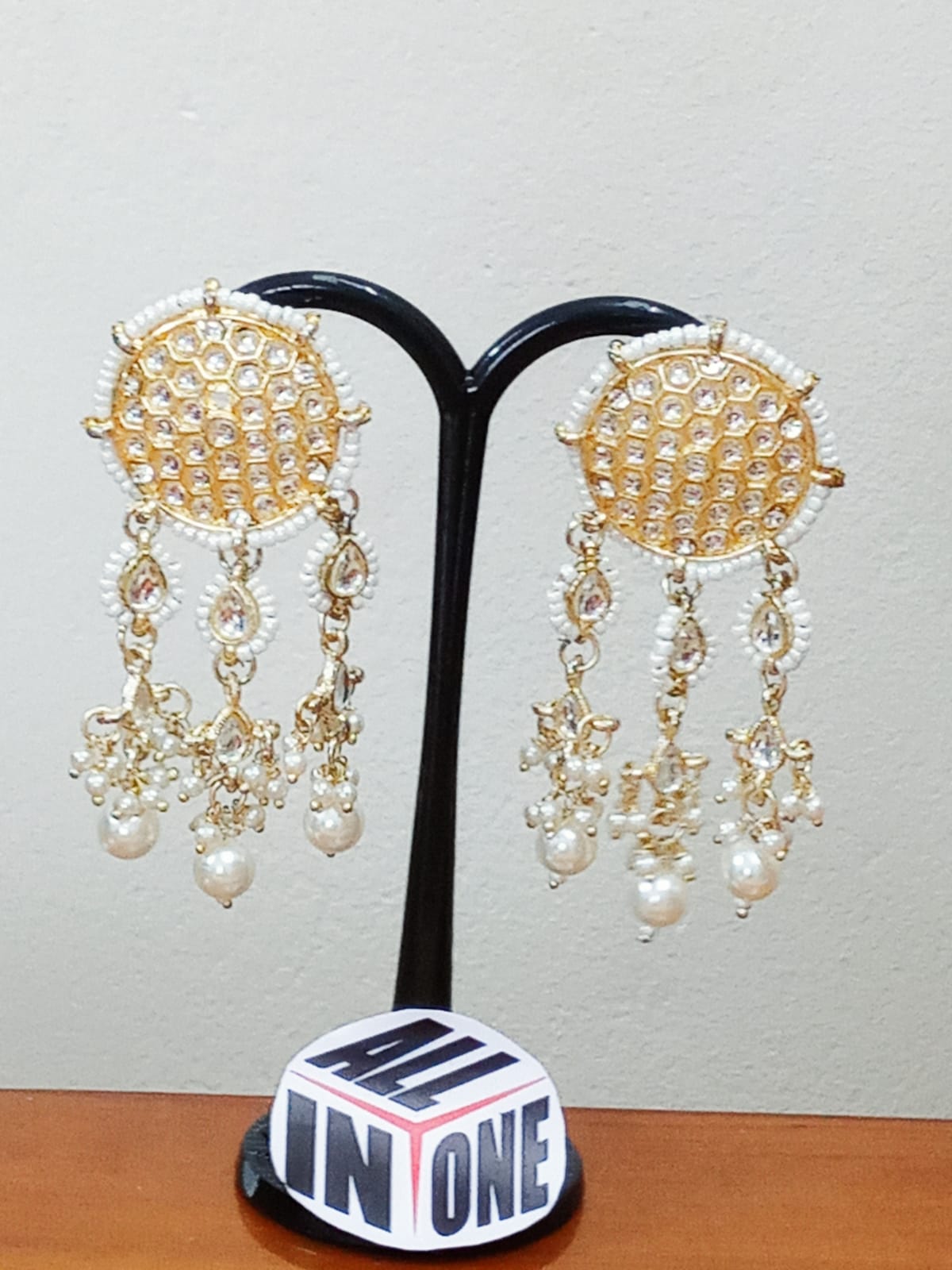 Elegant Gold-Plated Kundan & Pearl Drop Earrings (Chandbali Style)
