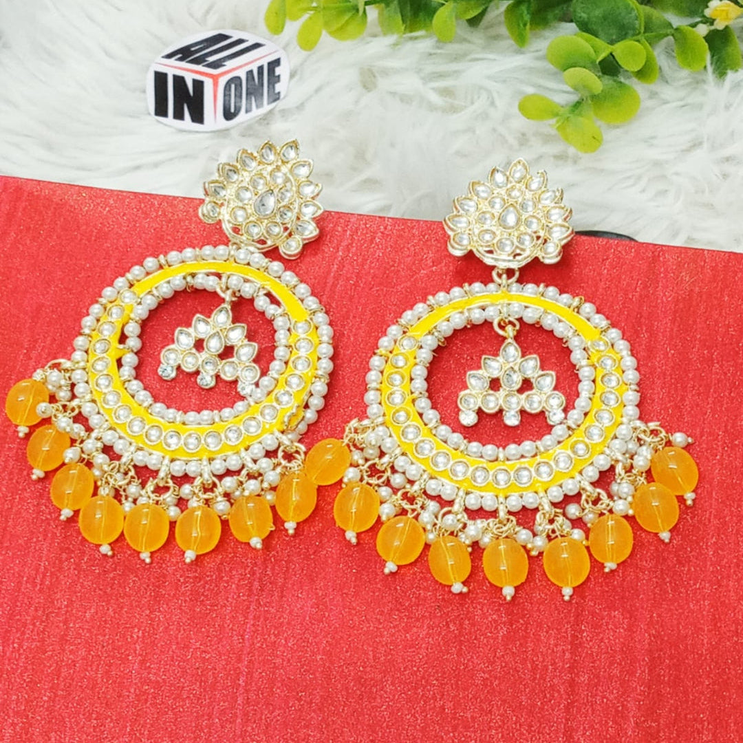 Yellow Kundan Hoop Statement Earring