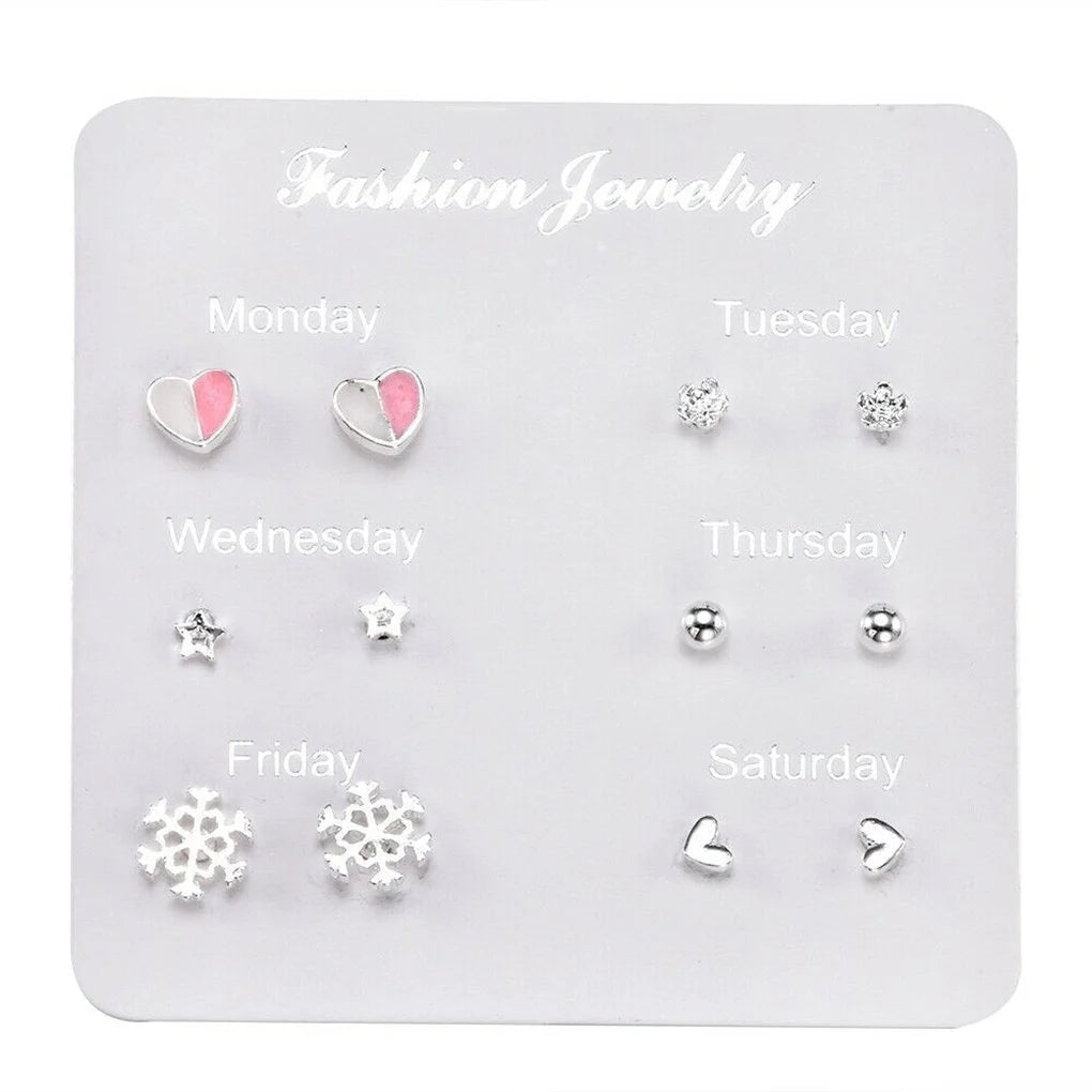 6 Pairs Weekly Ear Studs Set