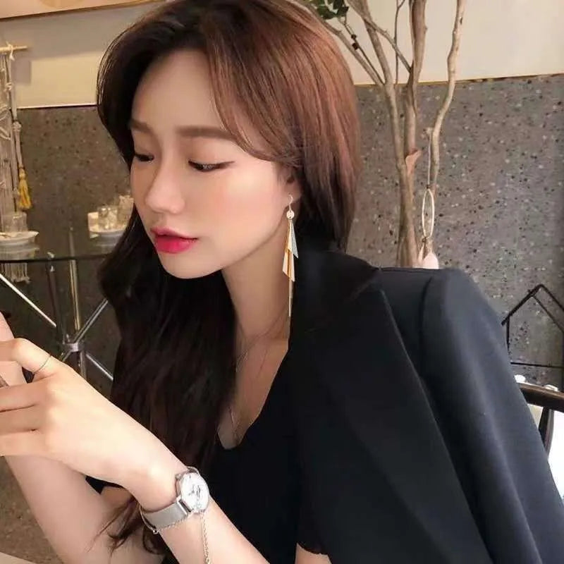 Korean temperament versatile long tassel earring