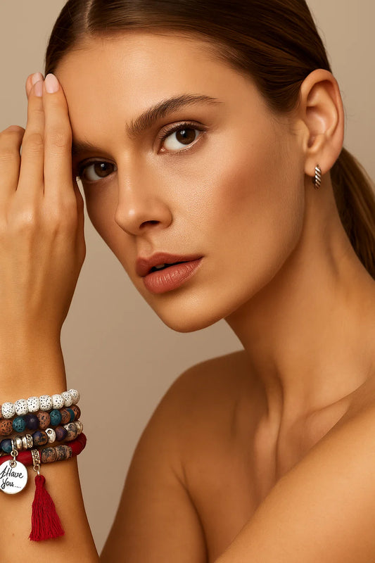 4pcs Wing & Tassel Charm Beaded Bracelet