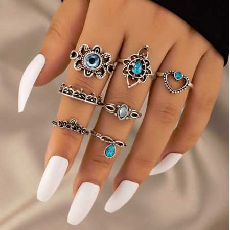 7 pcs/set stone antique Ring