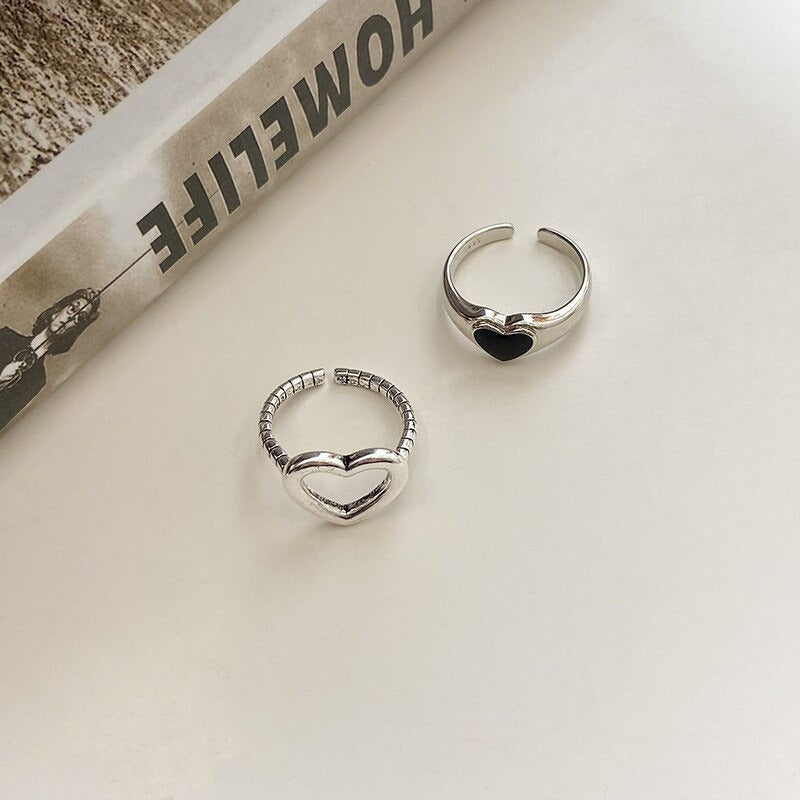 Retro Black Love Ring Set