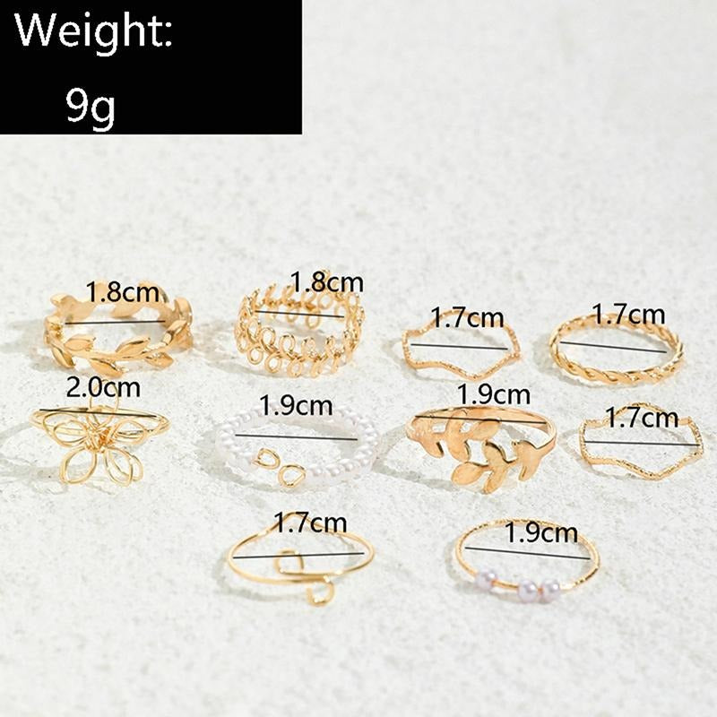 10pcs Bohemian Wave Flower Rings Set