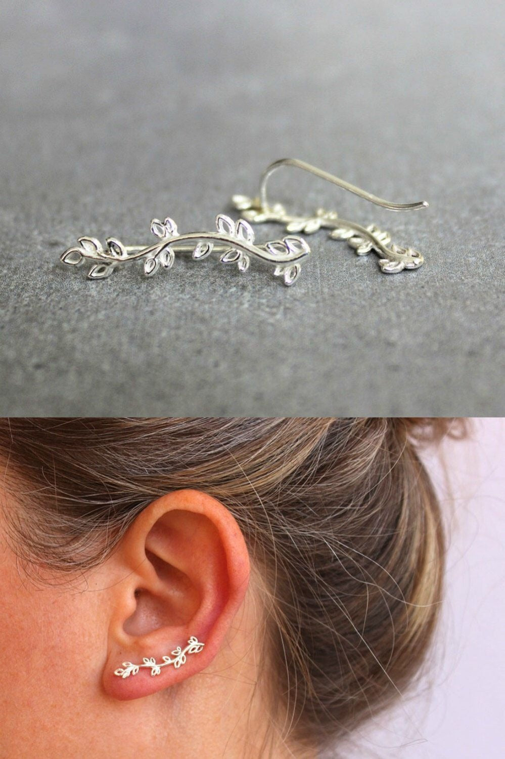 Ear pin, silver ear crawler