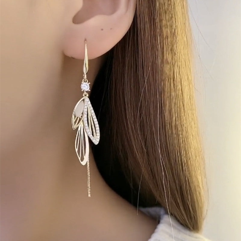 Zircon Opal Long Tassel Dangle Earrings