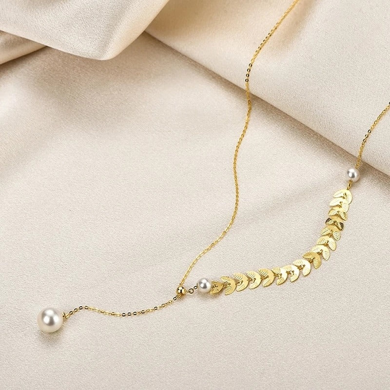 Simple Strip Pearls Pendant Necklace
