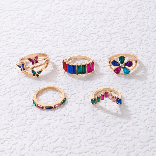 5 Pcs Crystal Metal Ecrouse for Butterfly Rings Set