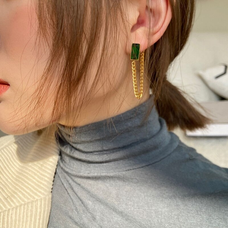 Vintage Green Crystal Tassel Earring