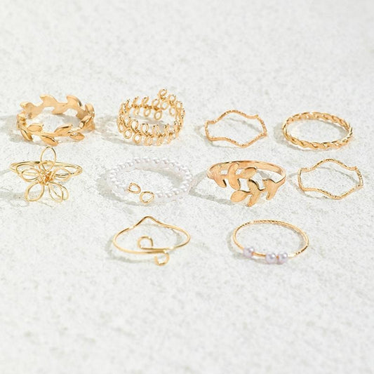 10pcs Bohemian Wave Flower Rings Set