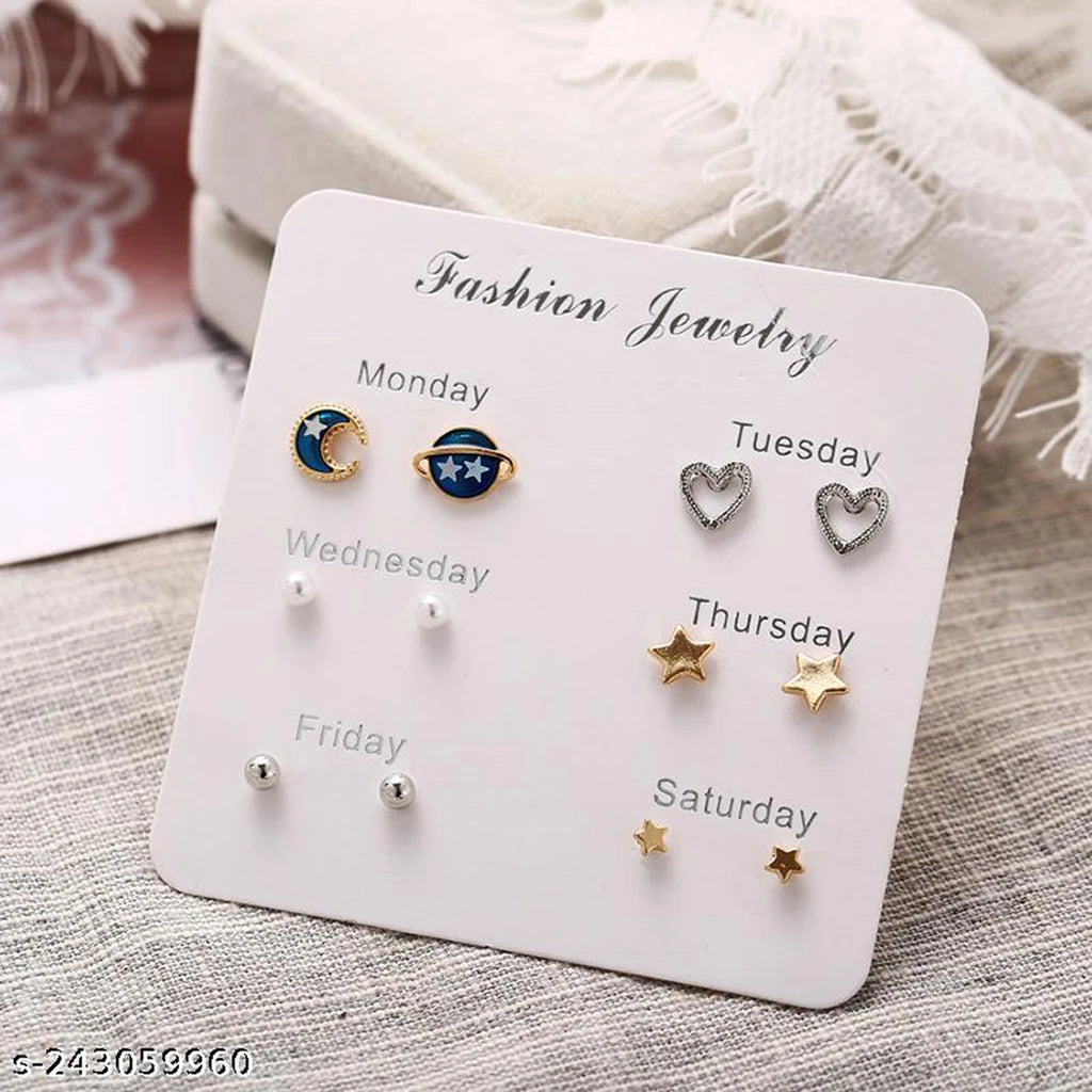6Pcs/Set Simple Pearl Crystal Earring