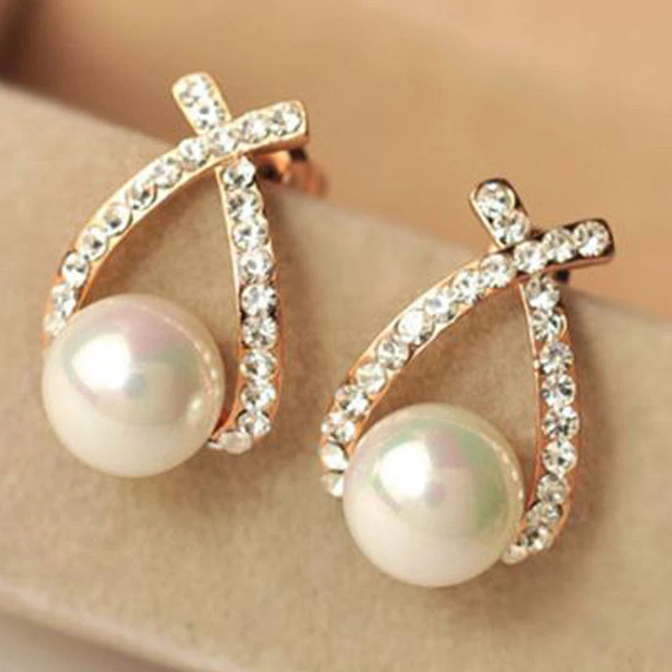 Crystal Rhinestone Pearl Ear Stud Earring