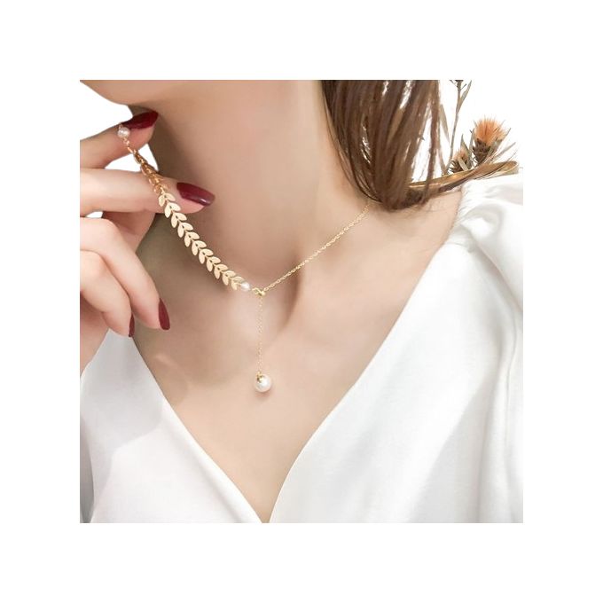 Simple Strip Pearls Pendant Necklace