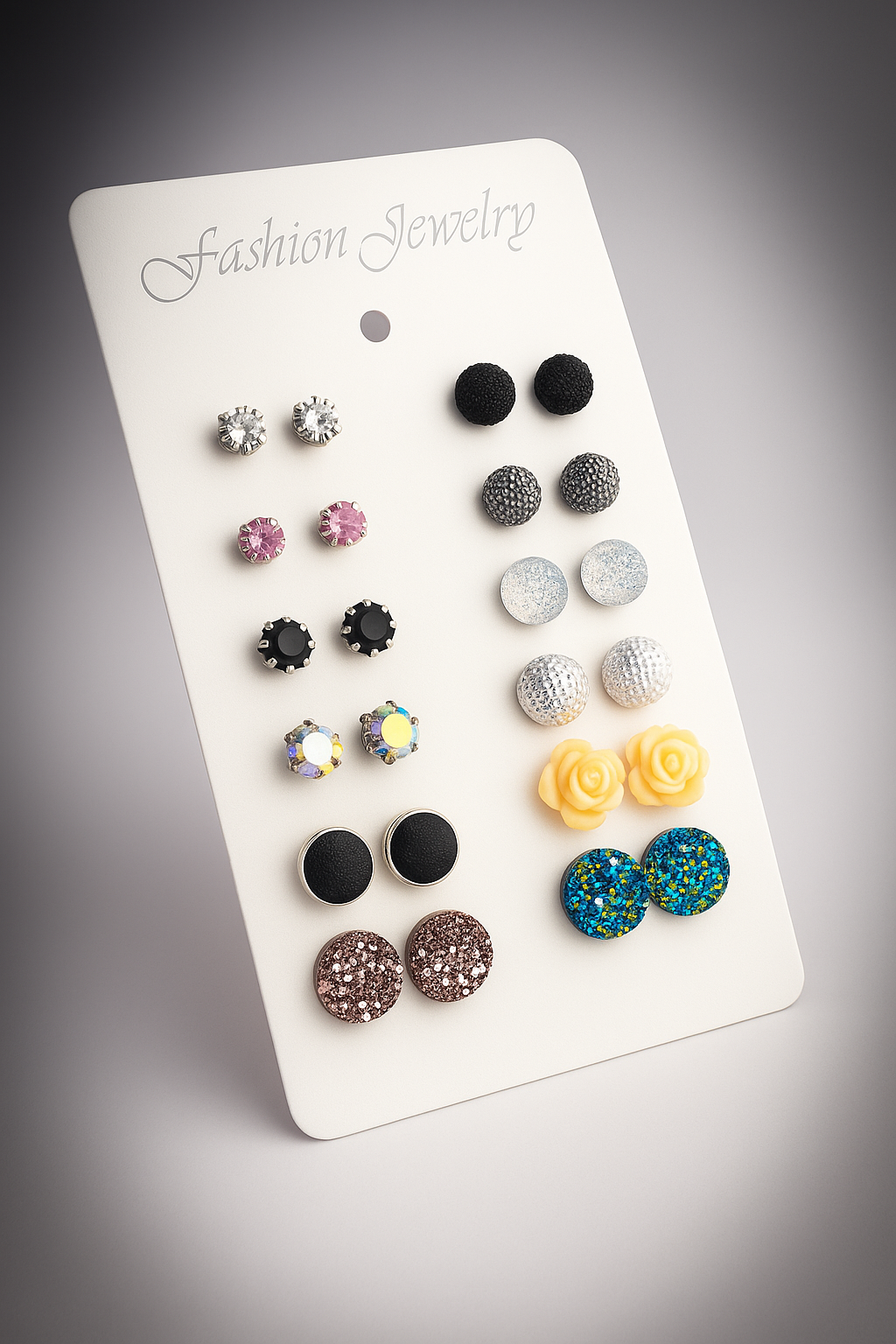 12 Pairs Assorted Crystals Druzy Stone Resin Stone Round Stud Earrings Set