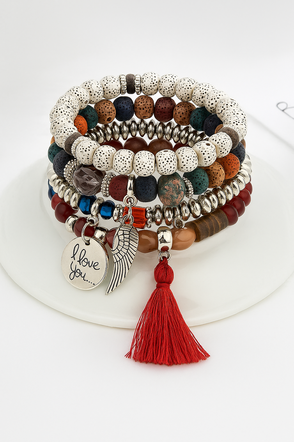 4pcs Wing & Tassel Charm Beaded Bracelet