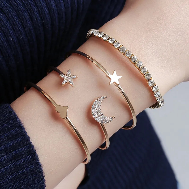 4PC Simple Fashion Star Moon Bracelet