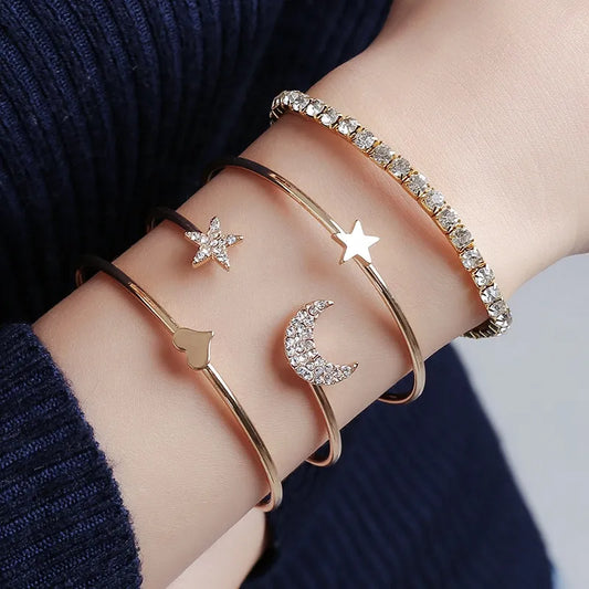 4PC Simple Fashion Star Moon Bracelet