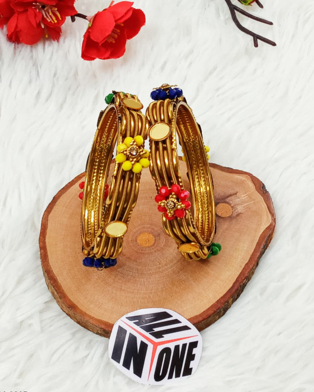 Golden Garden Beaded Bangle Pair