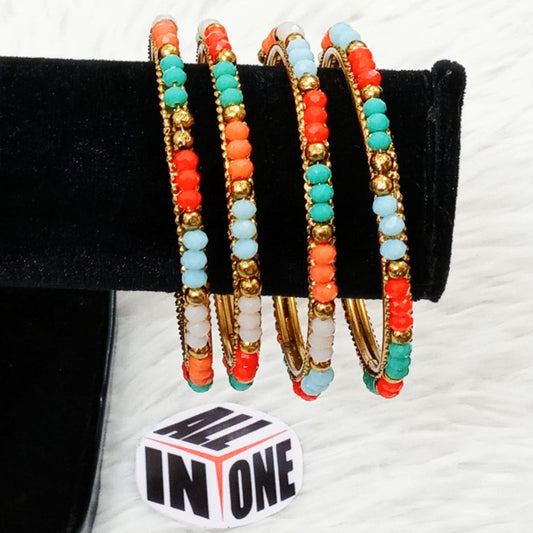 Vibrant Multicolor Beaded Slim Bangle Set