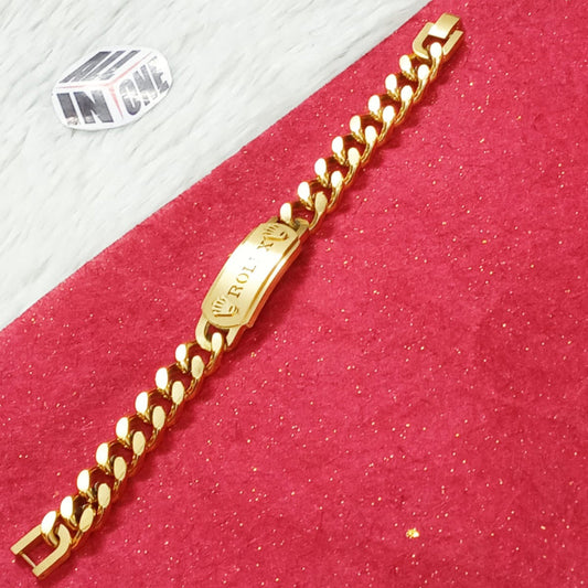 Men’s Gold Crown Emblem Curb Chain Bracelet