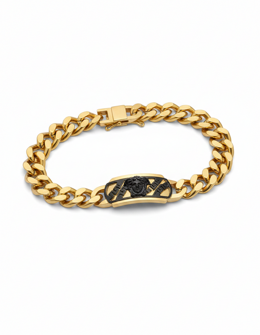 Men’s Gold Medusa Emblem Curb Chain Bracelet