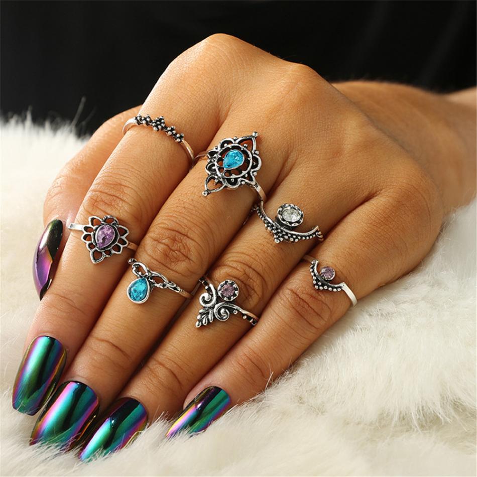 7 pcs/set stone antique Ring
