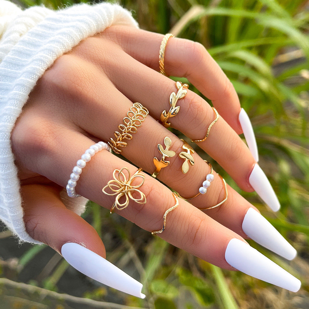 10pcs Bohemian Wave Flower Rings Set