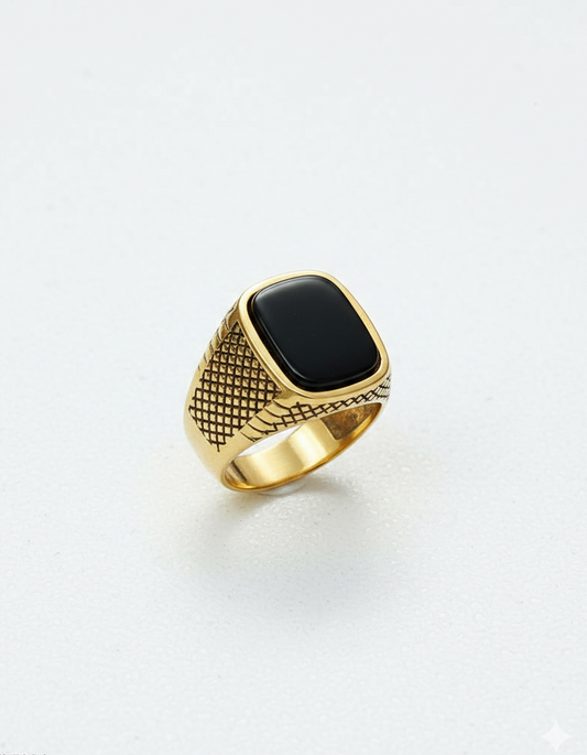 Men’s Regal Gold & Onyx-Style Statement Ring