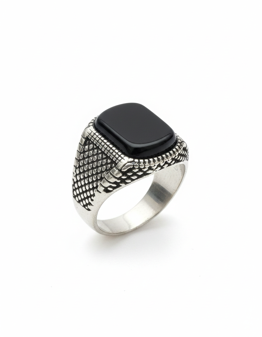 Men’s Vintage Silver & Onyx-Style Signet Ring