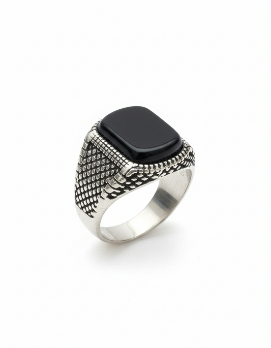 Men’s Vintage Silver & Onyx-Style Signet Ring