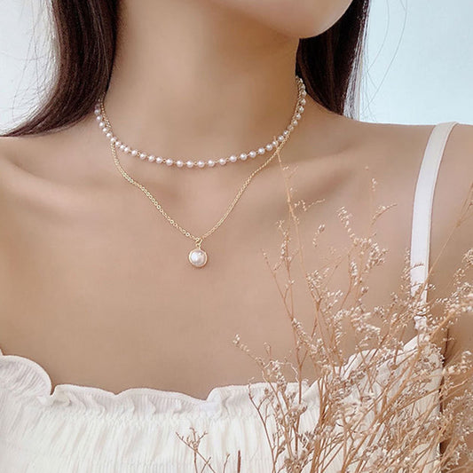 Simple Temperament Double Layer Imitation Pearl Chain