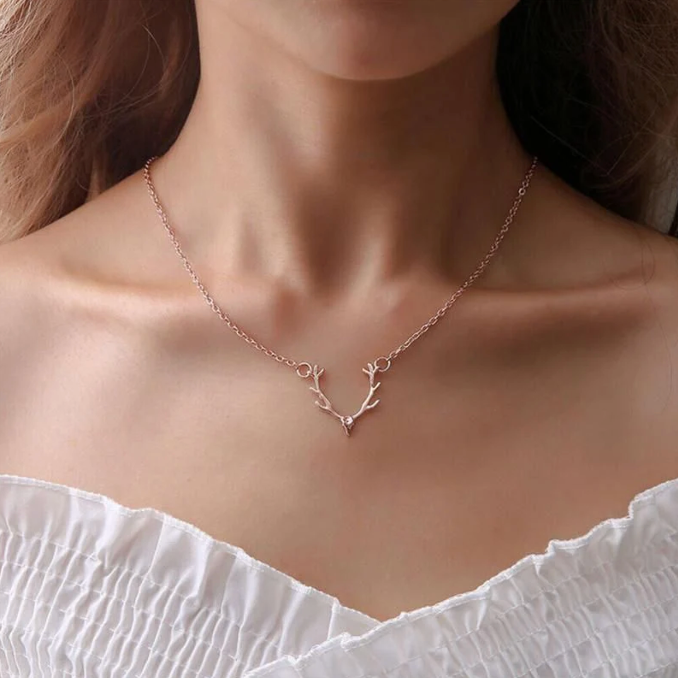 Women’s Rose Gold Antler Charm Necklace