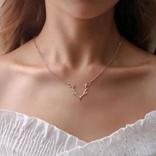 Women’s Rose Gold Antler Charm Necklace