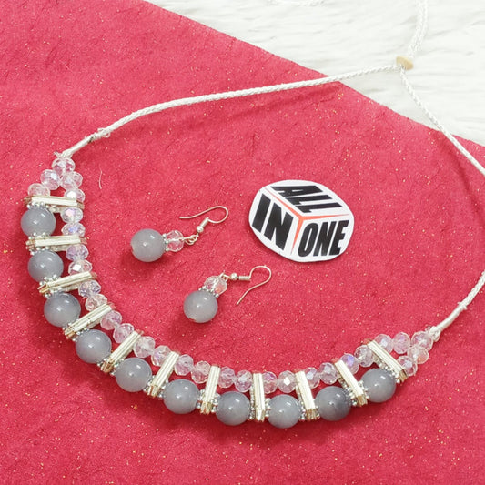 Contemporary Grey Bead and Crystal Choker Set