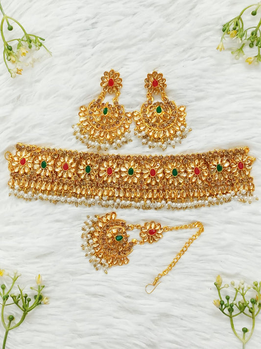 Gorgeous Kundan Choker Set with Tikli & Earrings