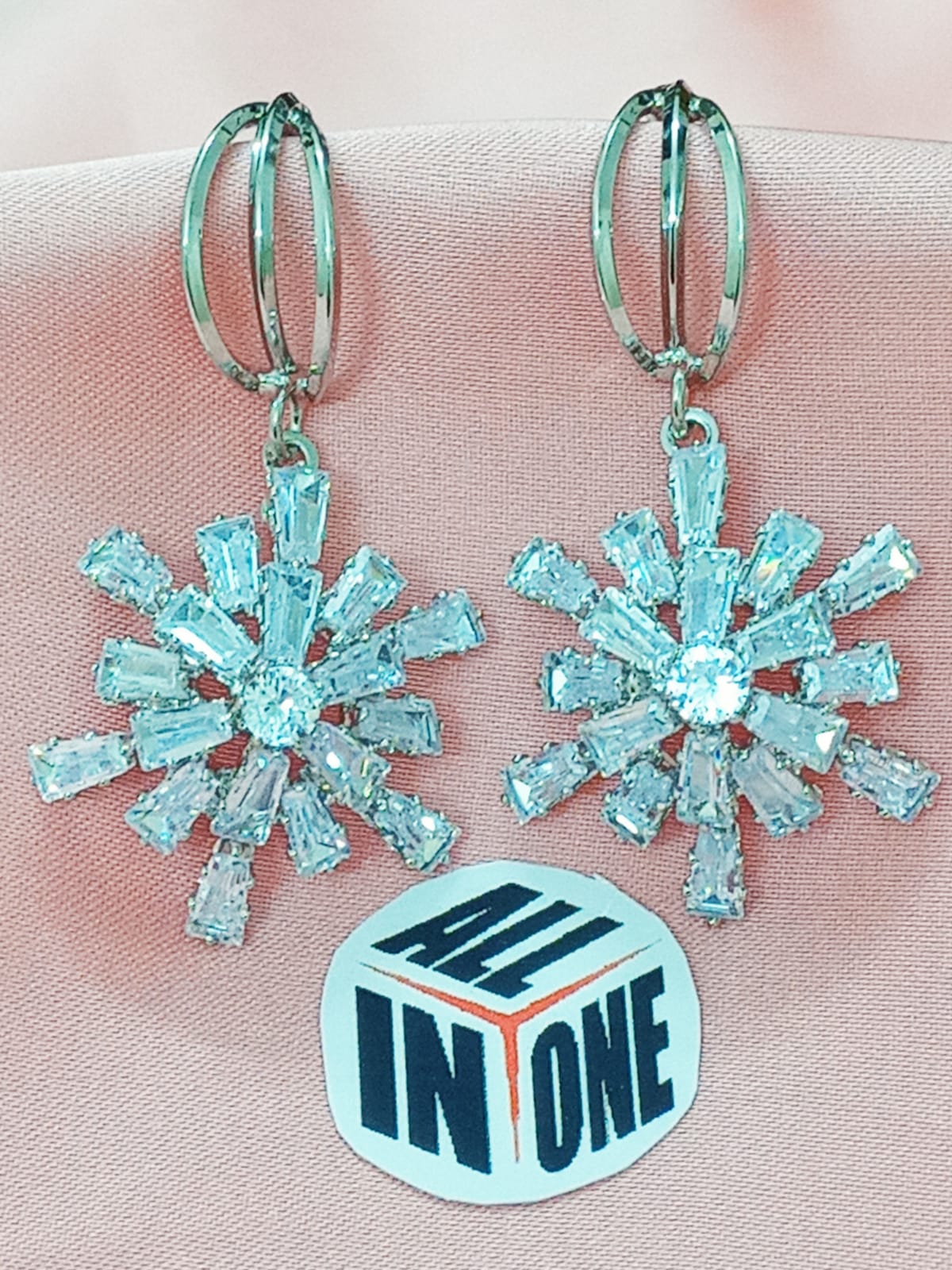 Diamond Cut Dangling Baguette Starburst Earrings