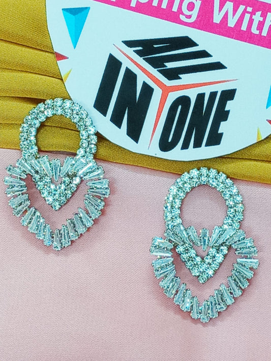 Elegant Heart-Shaped Silver AD Stone Statement Earrings