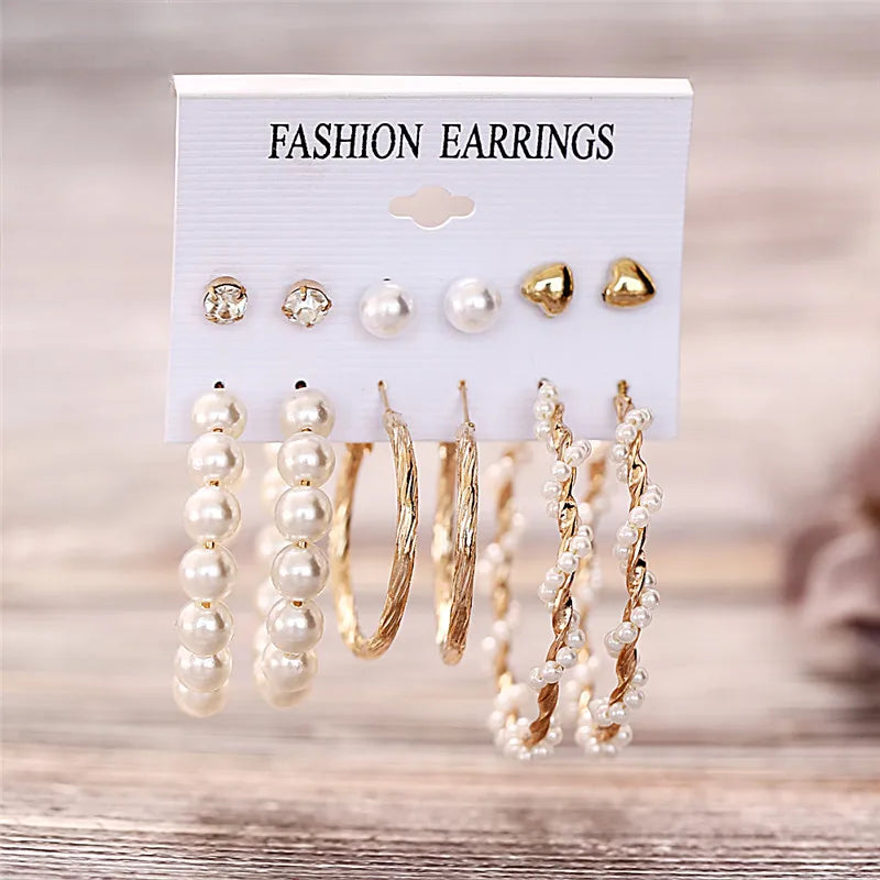 Trendy 6 Pairs Pearl Stud Earrings