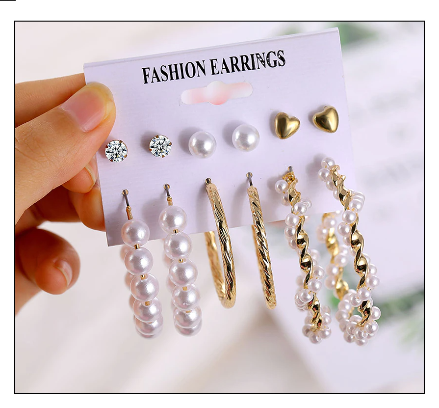 Trendy 6 Pairs Pearl Stud Earrings