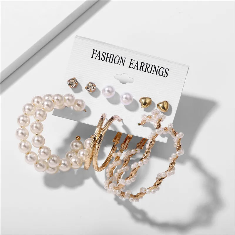 Trendy 6 Pairs Pearl Stud Earrings