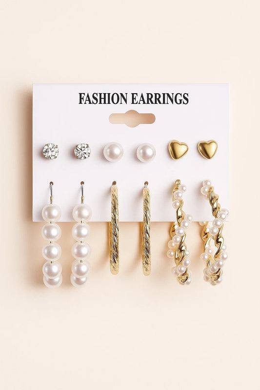 Trendy 6 Pairs Pearl Stud Earrings
