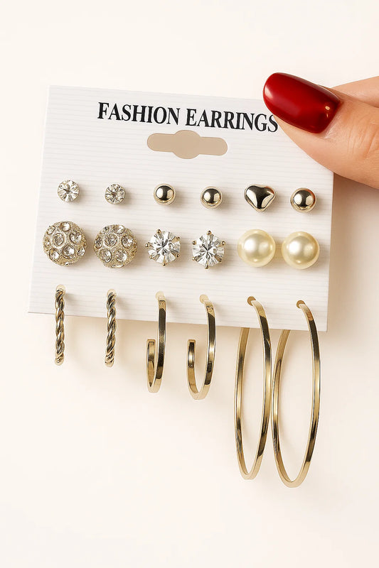 Trendy 9 Pairs Crystal Stud Earring