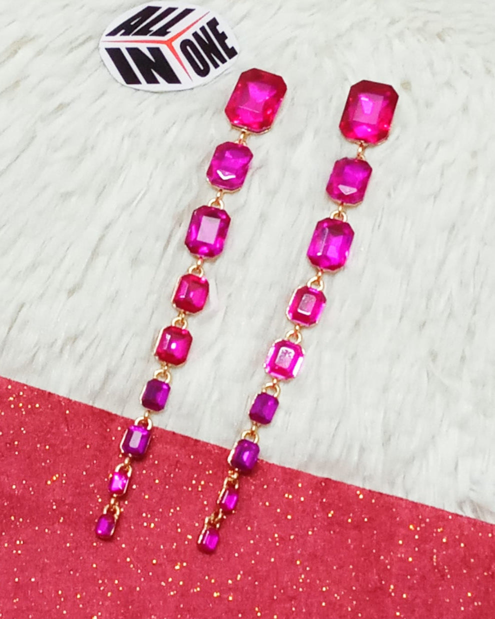 HOT PINK TRIAD DANGLE EARRINGS