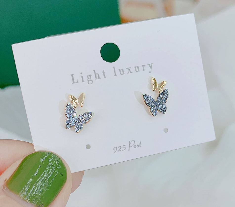 Dainty Purple Crystal Butterfly Stud Earrings